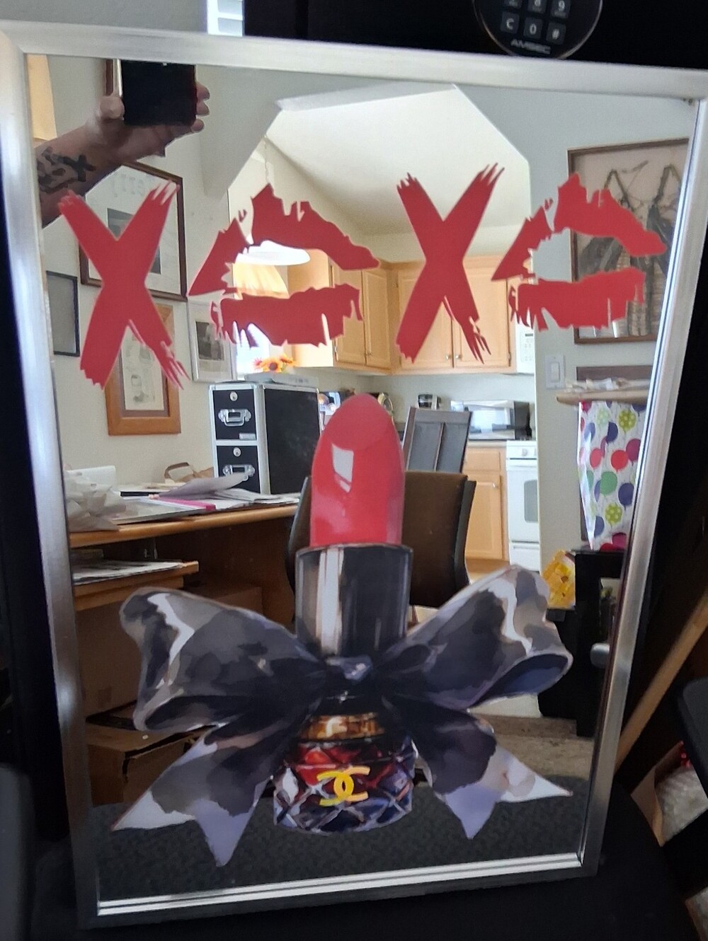 New Mirror Wall Art Perfume Bottle,Lipstick Top & Bow & Stunning Custom Frame